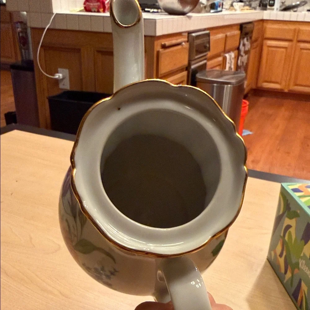 Vintage European Floral Coffee/Tea Pot with Gold Trim 10” tall